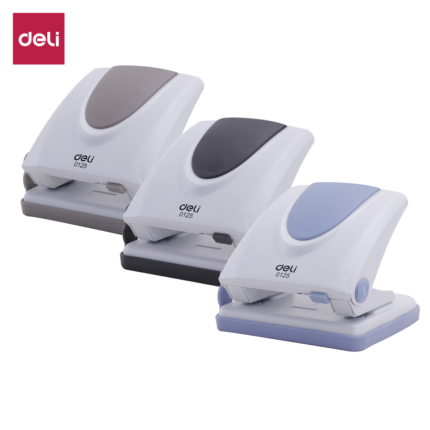 Діркопробивач Deli-E0125, 20 аркушів, металевий з гумовими вставками, з лінійкою